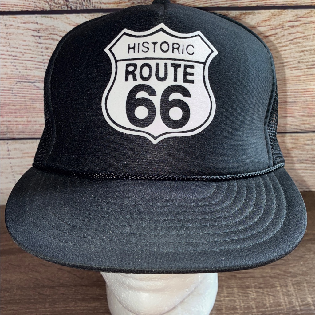Vintage Nissin Historic Route 66 Black Snapback Trucker Hat